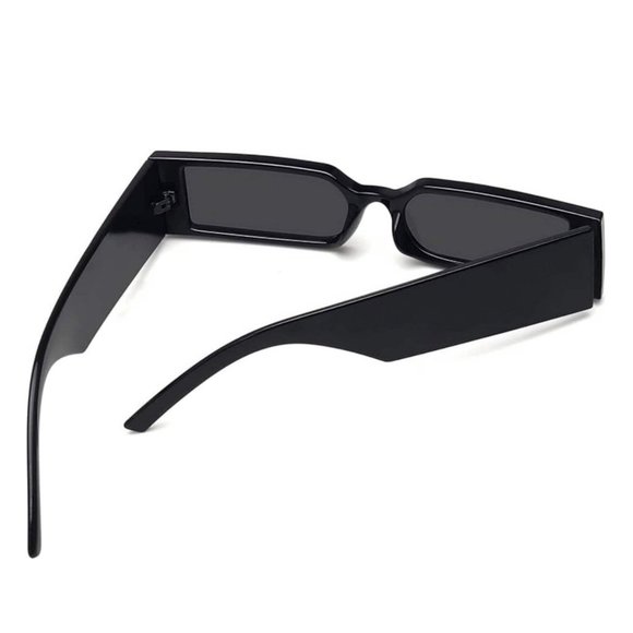 Black Small Thin Narrow Square Fashion Old School Unisex Mens Womens Sunglasses - Picture 6 of 9